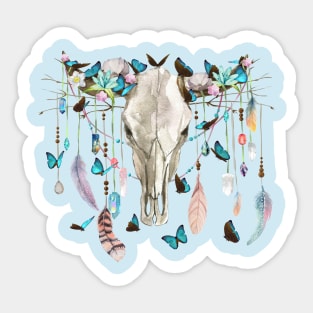 Butterflies Crystals And Flowers On A Cow Skull Sticker